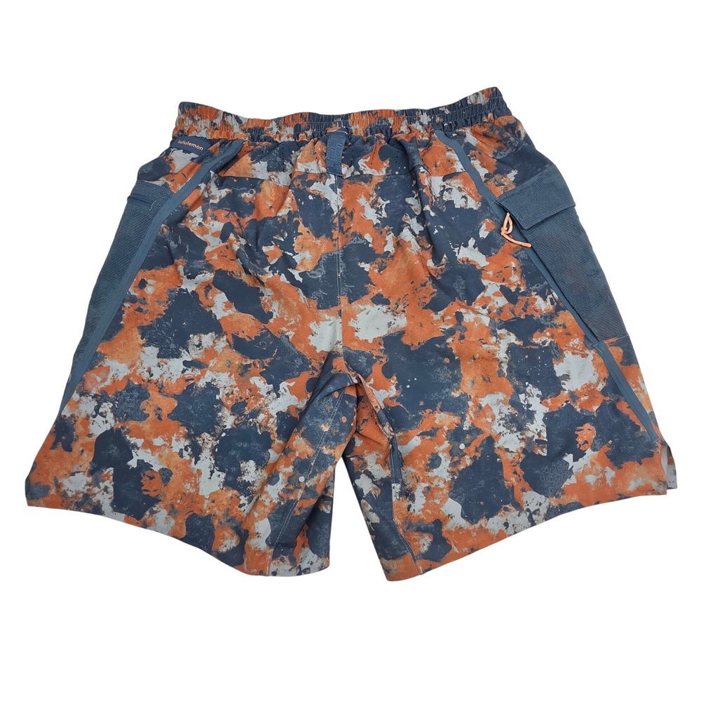Lululemon Mens Camo Athletic Shorts Orange Blue Mesh Pocket LM7B06S Size M - Picture 2 of 11